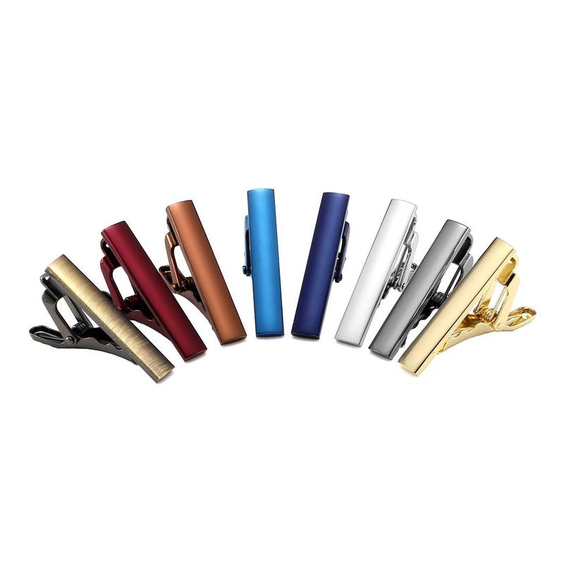Zysta 8PCS Exquisite Boys Skinny Ties Bar Men Mini Tie Clips Set Multiple Colors Stainless Steel Formal Dress Shirts Necktie Pinch Tack 1 1/3 inch + Gift Box - Image 1